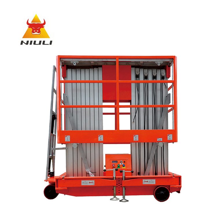 Elevador portátil personal hidráulico de aleación de aluminio NIULI 8M de doble mástil Manlift